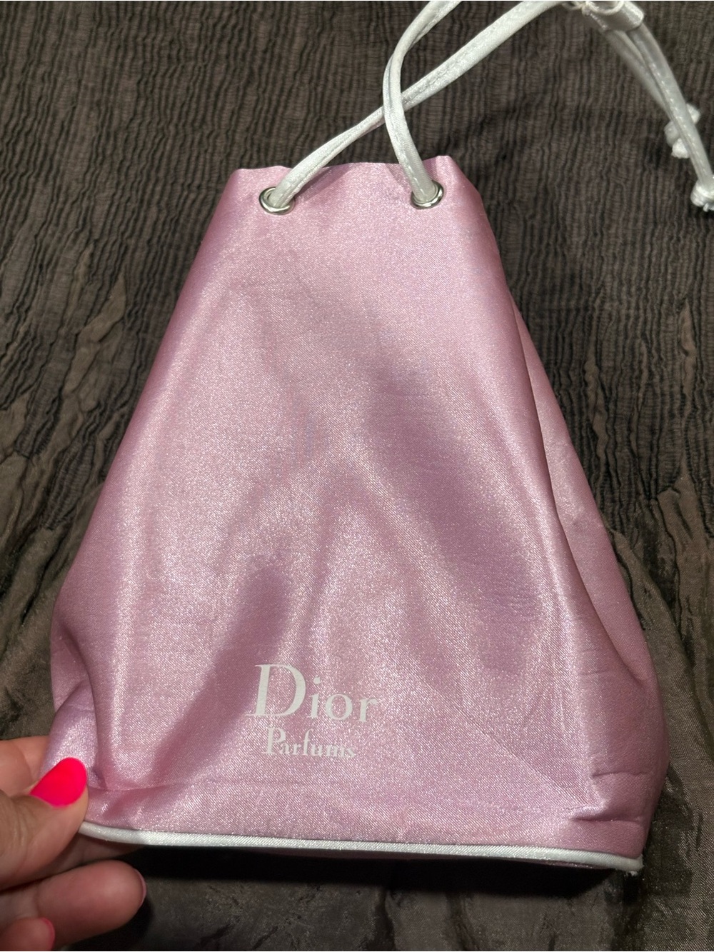Dior Pink Satin Drawstring Pouch